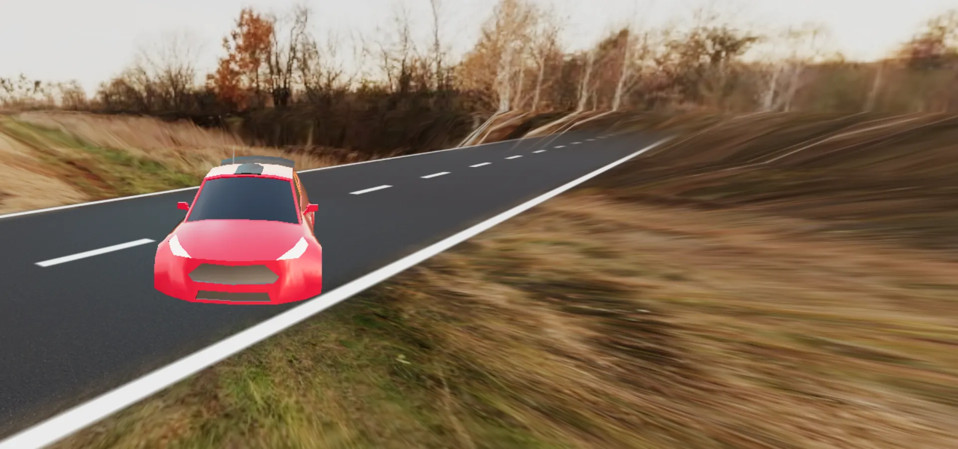 El menú del juego con el carro en una carretera rural
