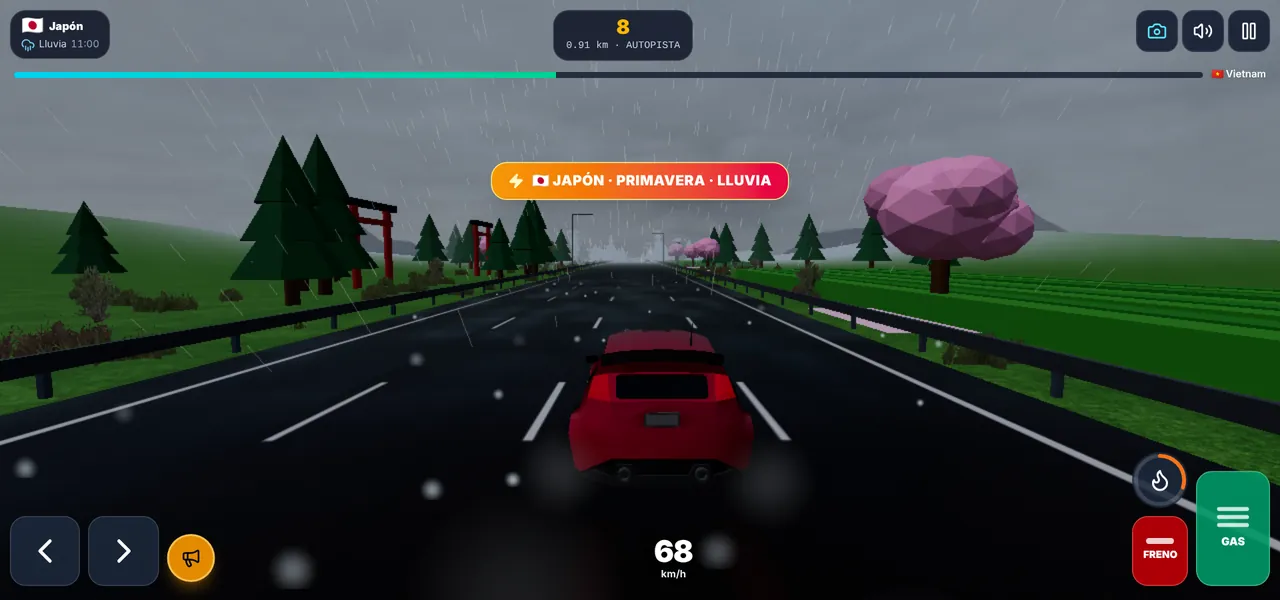 Japón bajo la lluvia, con los controles del juego